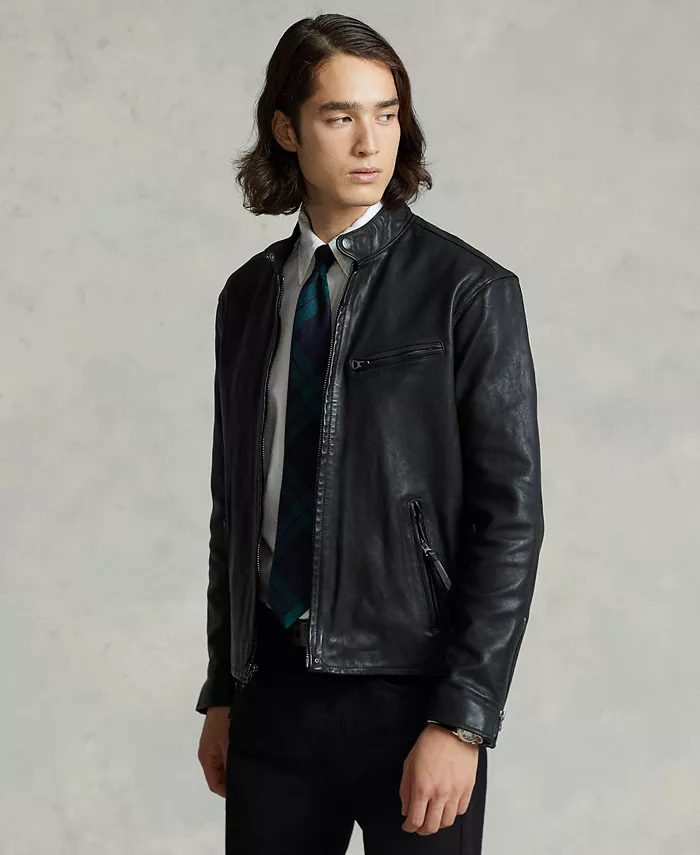 

Мужская кожаная куртка Café Racer Polo Ralph Lauren, черный