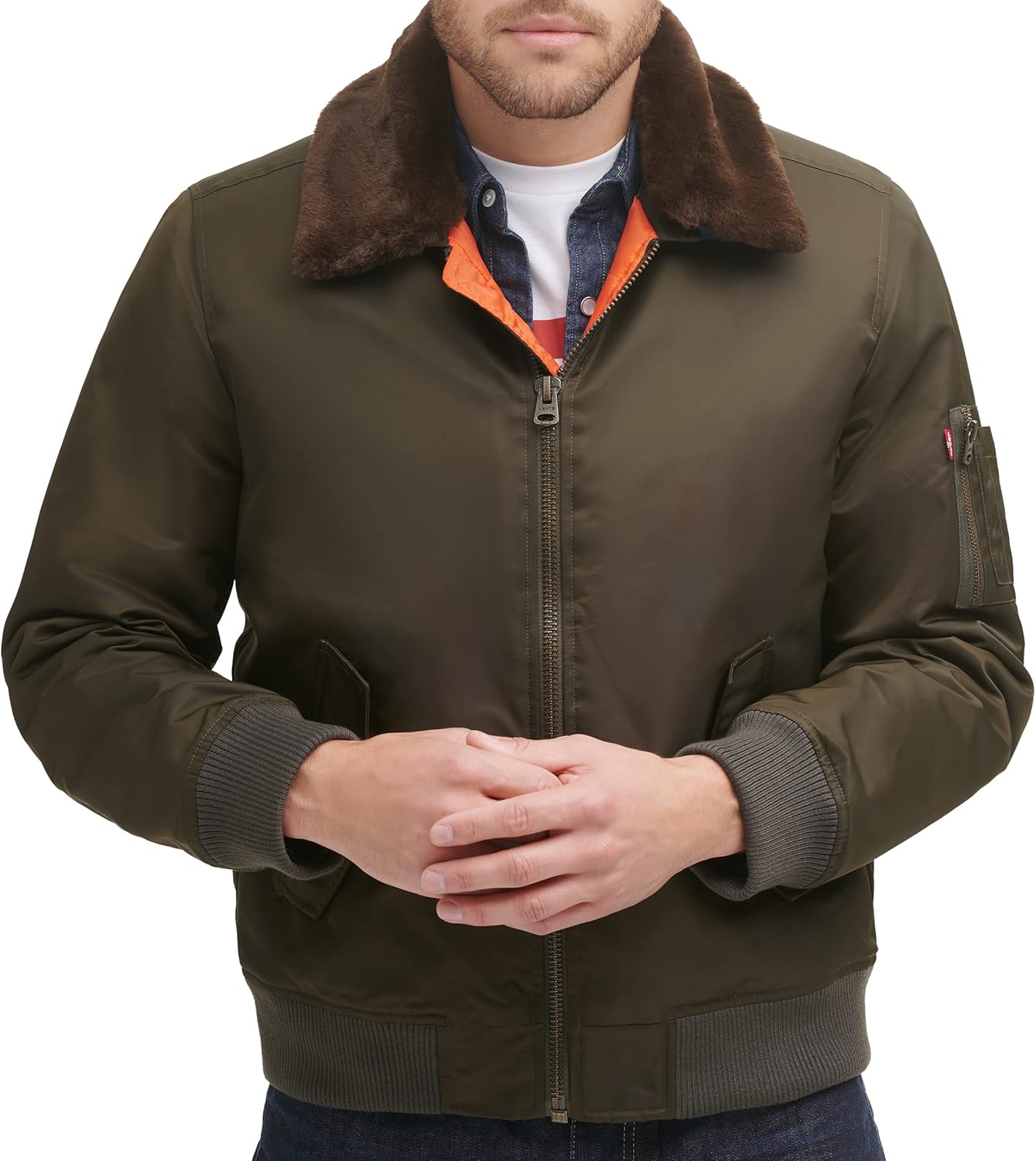 

Мужская летная куртка Levi's Ma-1, Army Green/Faux Fur Collar