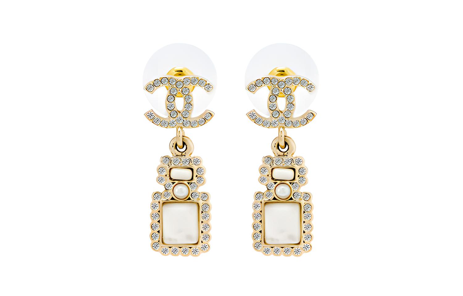 

Серьги в виде парфюмерного флакона с логотипом Cc Crystal CHANEL, белый