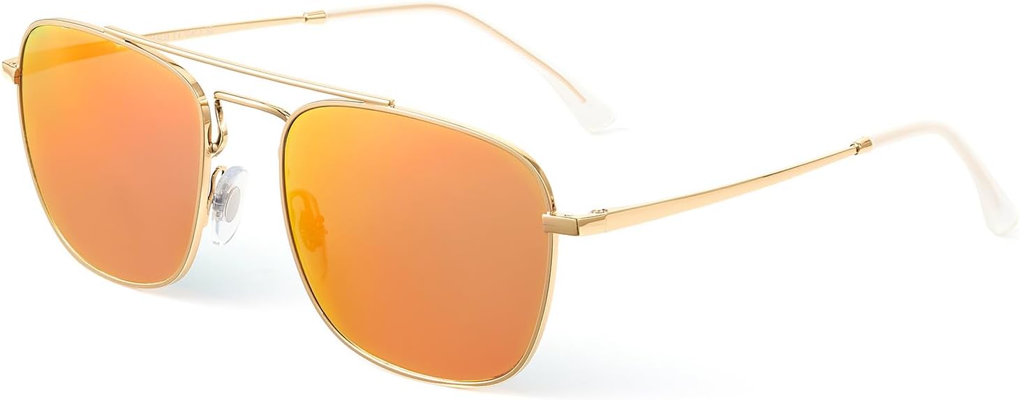 

Солнцезащитные очки JIM HALO Retro Square Aviator с линзами из высококачественного стекла и плоскими металлическими линзами, для мужчин и женщин, Gold Frame / Mirror Red Lens