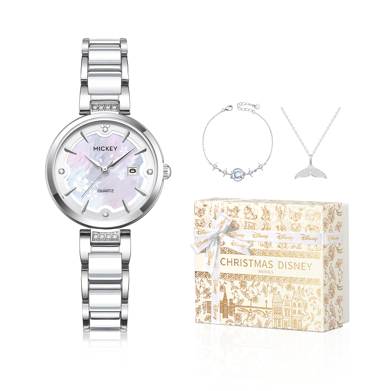 

Disney Часы Princess Quartz Movement Stainless Steel Watchband Watch Women's Watch Mother of Pearl Color Watch Dial, Camellia Yiyun[Disney Box Limited Edition+Bracelet+Necklace+Custom Greeting Card]