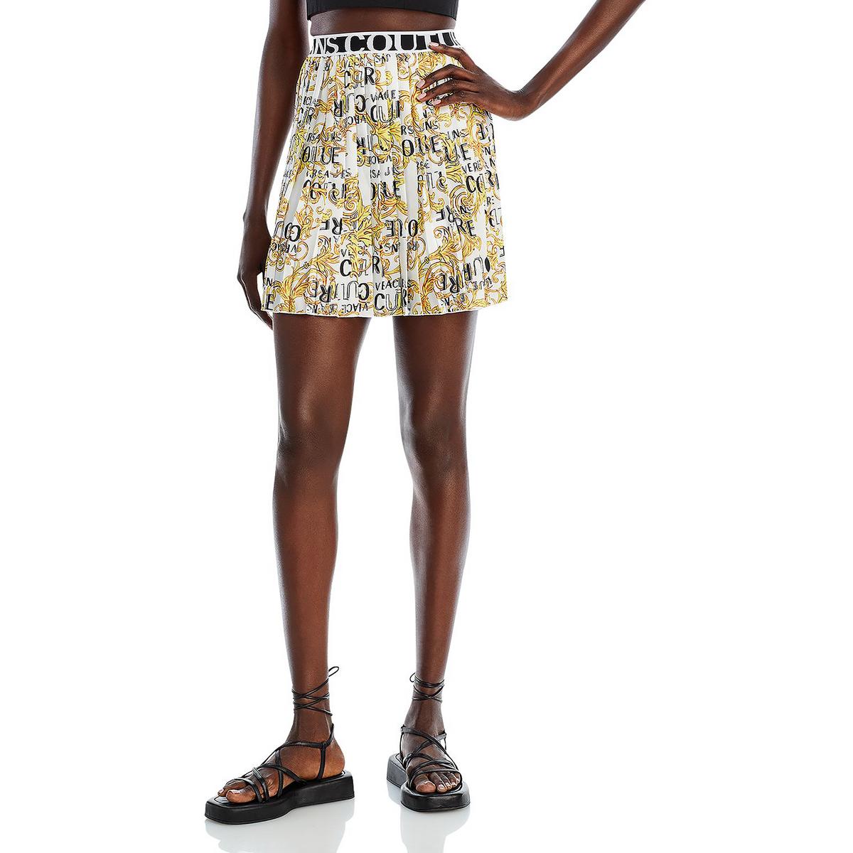 

Женская плиссированная юбка с логотипом Versace Jeans Couture, белый/золотой