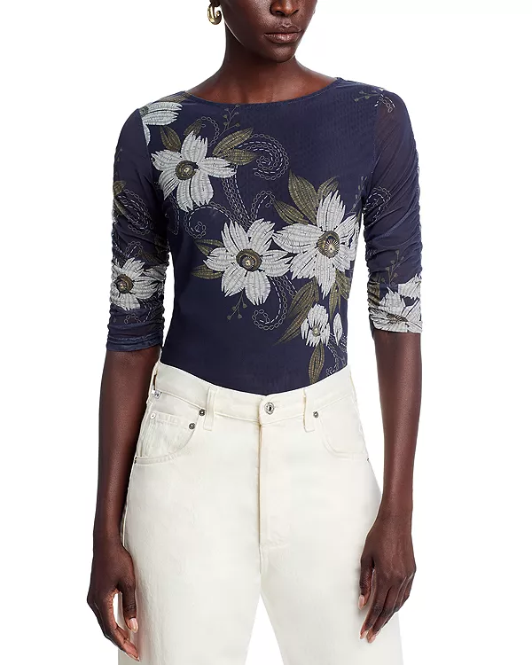 

Сетчатая футболка с присборенными рукавами Johnny Was, мультиколор