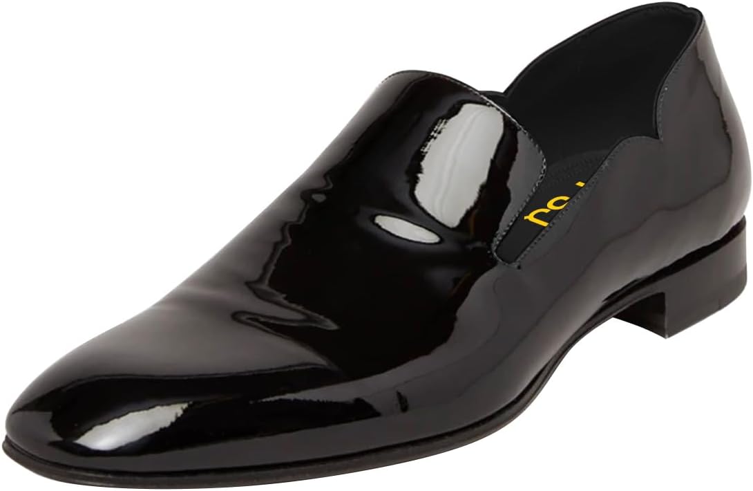 

Мужские лоферы FSJ из блестящей лакированной кожи, без шнуровки, с закрытым носком, боковыми V-образными вырезами, удобные, для бизнеса, вечеринки, официальных мероприятий, стильные туфли-слипоны, размеры 4-16 US, черный