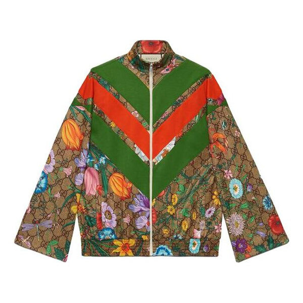 

Куртка gg floral printed zipper jacket for brown Gucci, коричневый