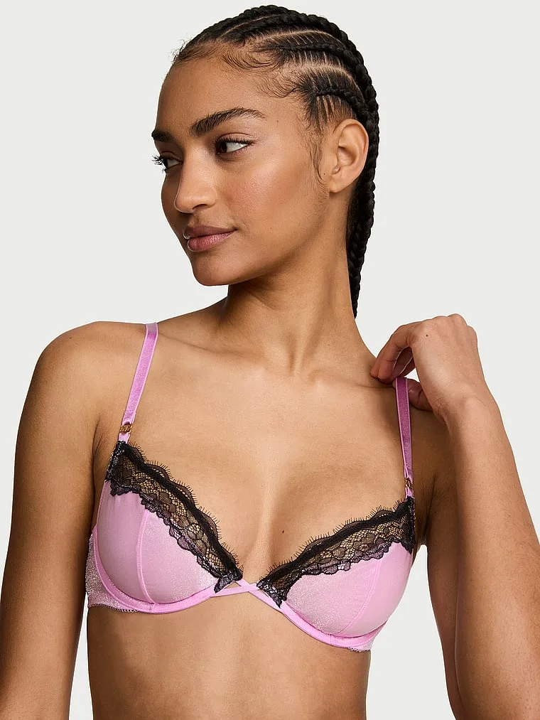 Бюстгальтер Tease без подкладки, полупрозрачный, с блестками. Victoria'S Secret, Lace Trim Bikini Pink