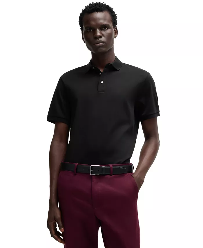 

Мужская поло из мерсеризованного хлопка Regular-Fit Hugo Boss, черный