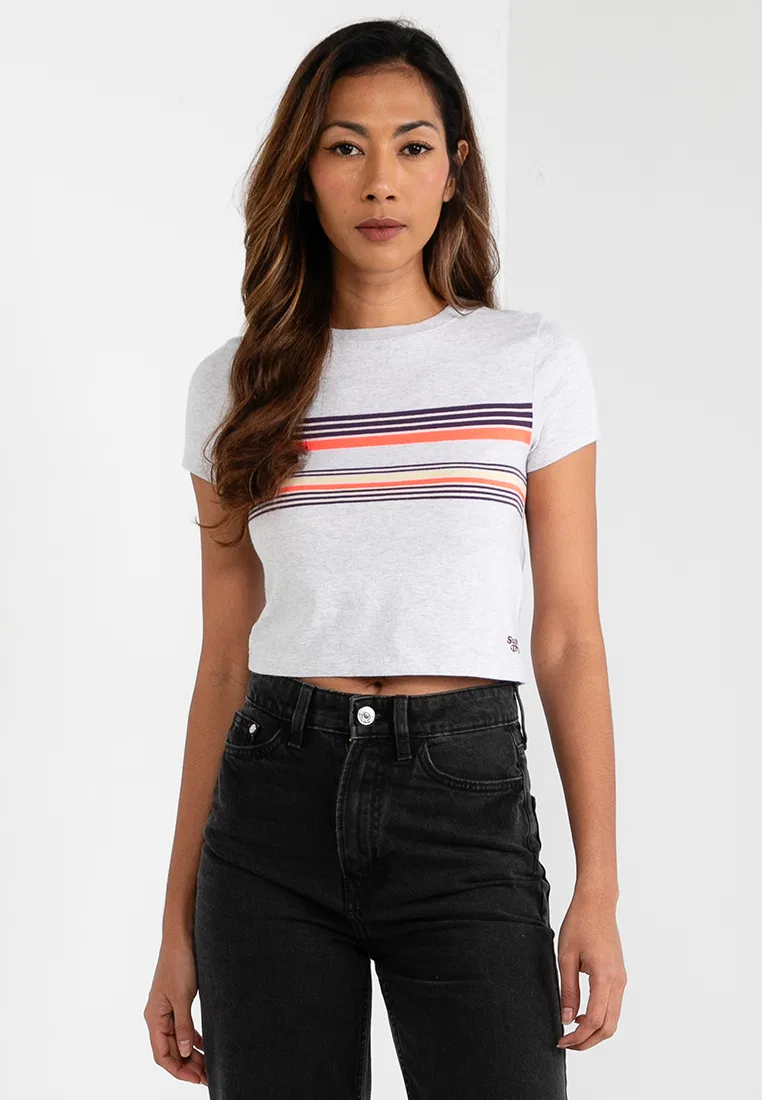 Футболка укороченная, в полоску, Vintage Superdry, фиолетовый/серый