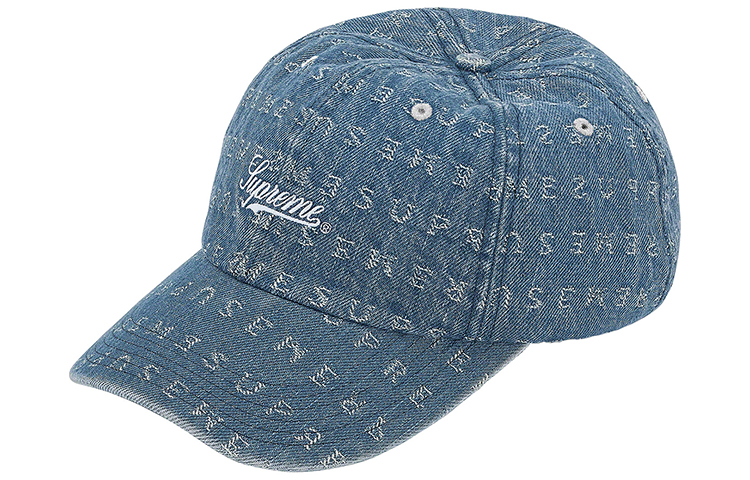 

Supreme Джинсовая шестипанельная кепка с жаккардовыми логотипами, Denim Blue