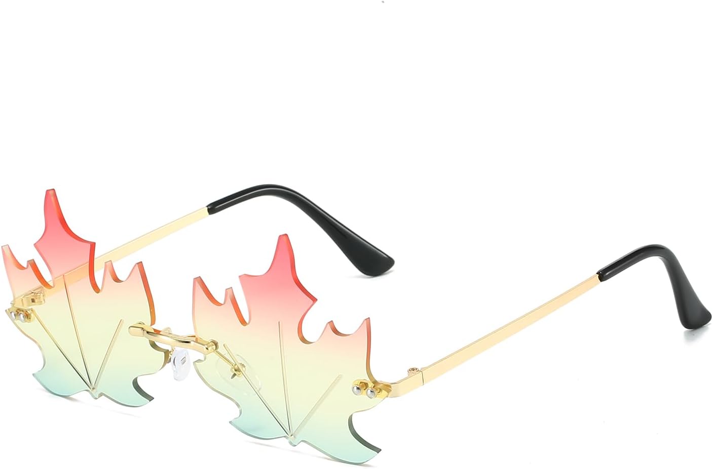 

Модные солнцезащитные очки в форме кленового листа, винтажные, без оправы, с нестандартной металлической рамкой, декоративные очки унисекс для вечеринки или Рождества GNOLONG, Pink Green