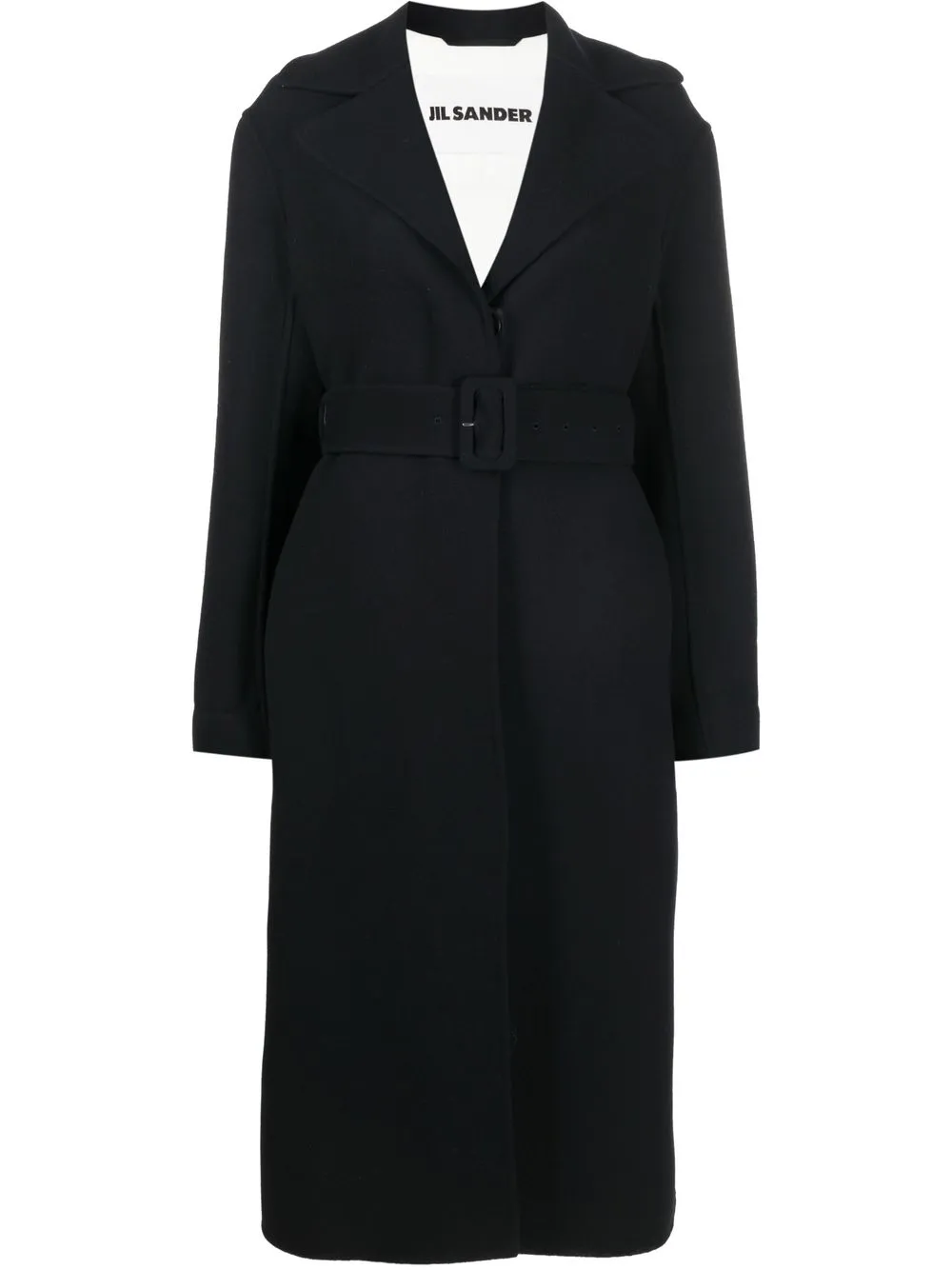 

Шерстяное пальто с длинными рукавами и поясом JIL SANDER, синий
