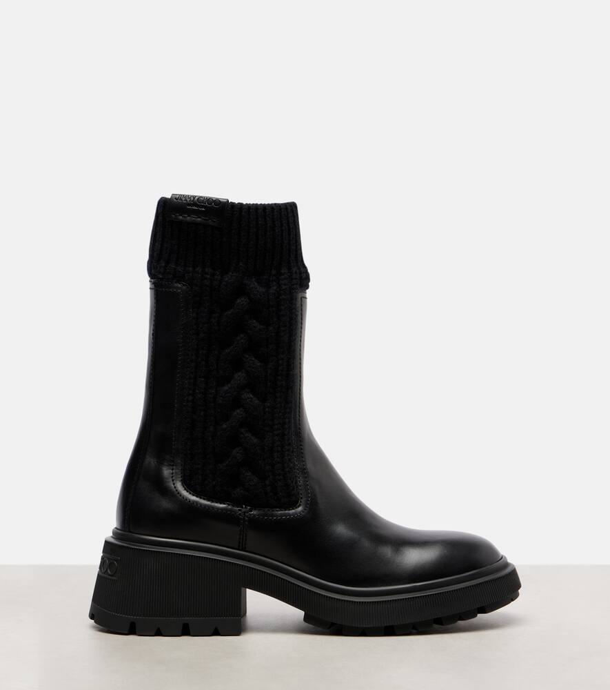 Ботильоны Tamia из кабельной вязки с кожаными вставками Jimmy Choo, Black/Black — фото 4