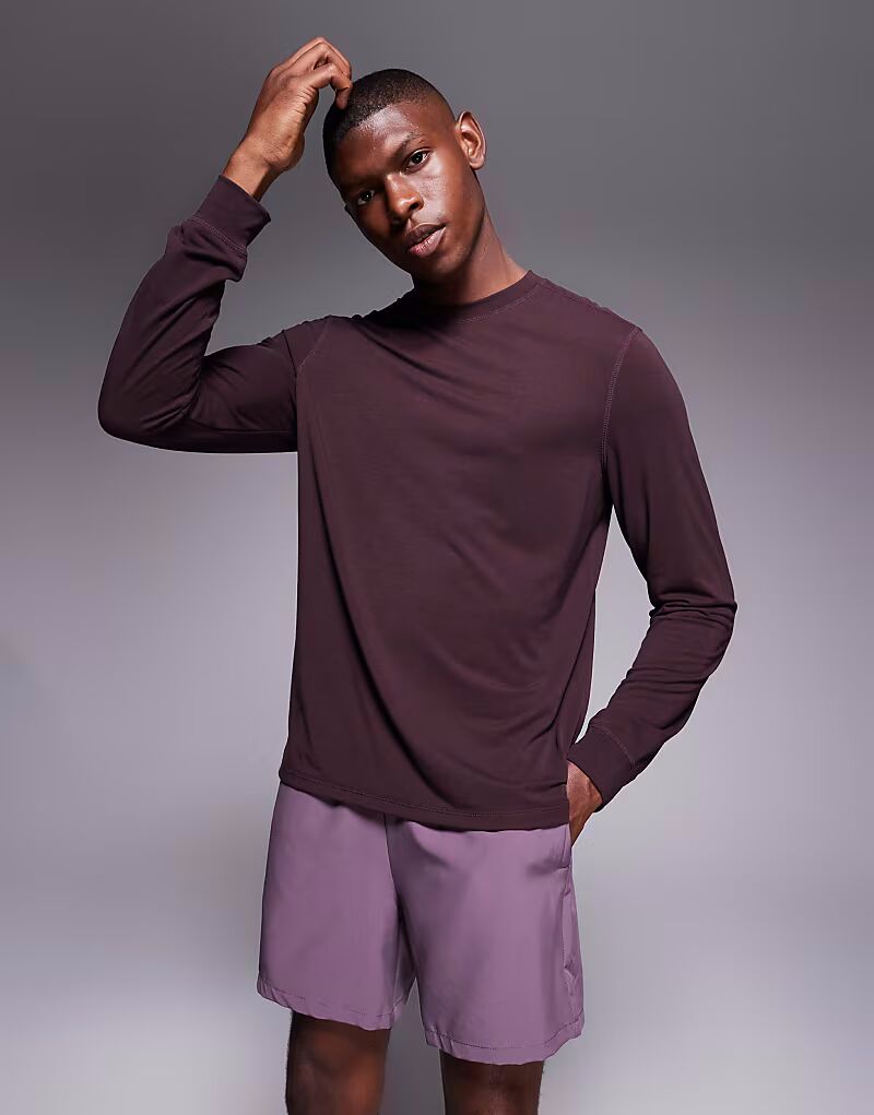 

Быстросохнущая тренировочная майка с длинным рукавом темно-бордового цвета 4505