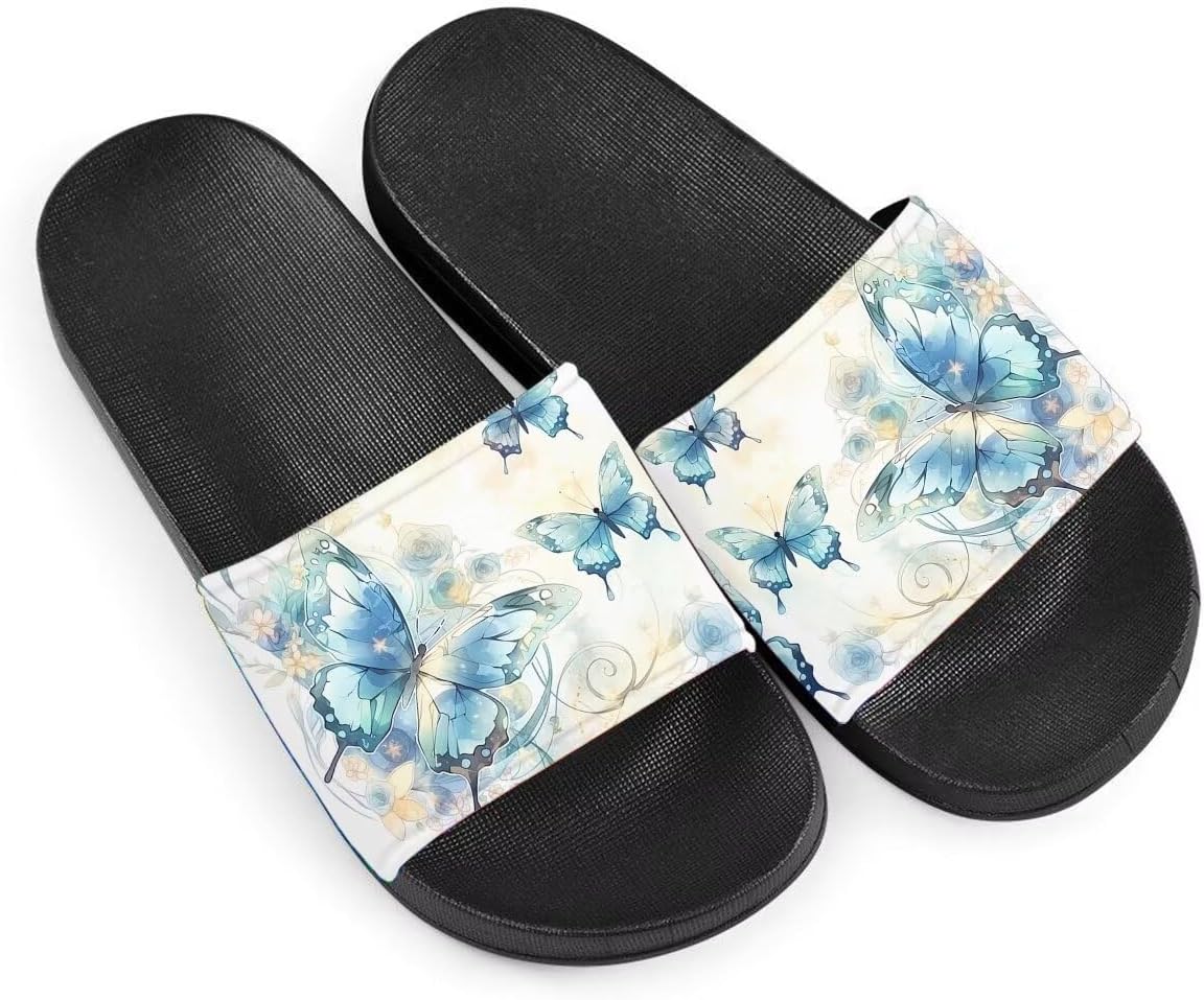 

Женские сандалии Удобные легкие летние сандалии Нескользящие шлепанцы с узором бабочки Для пляжа, отеля, дома и улицы Getelinseng, синий