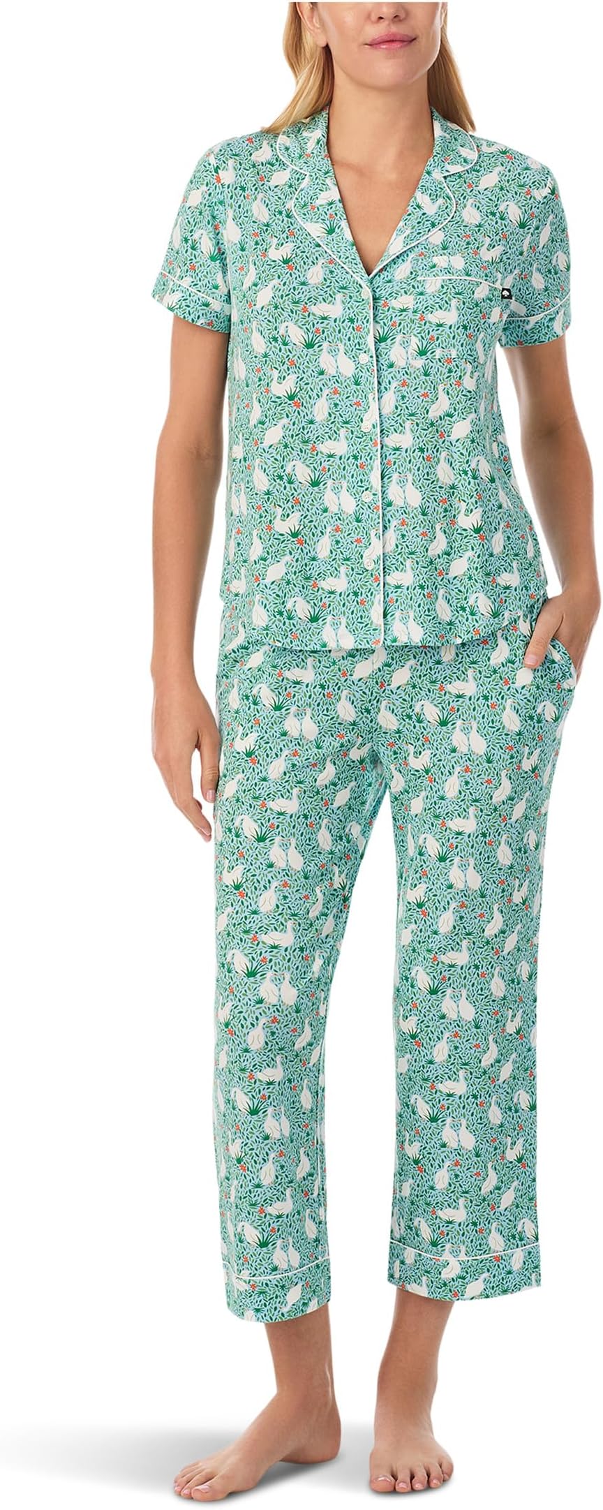 

Пижама Kate Spade New York Short Sleeve Modal Jersey Cropped Pj Set, цвет Green Ducks