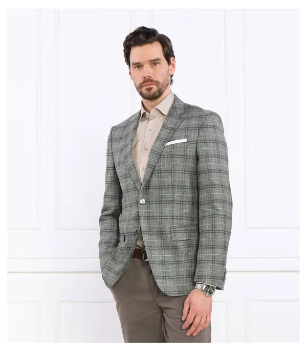 Элегантный шерстяной жакет h-hutson-231 Slim fit Boss, зеленый — фото 3