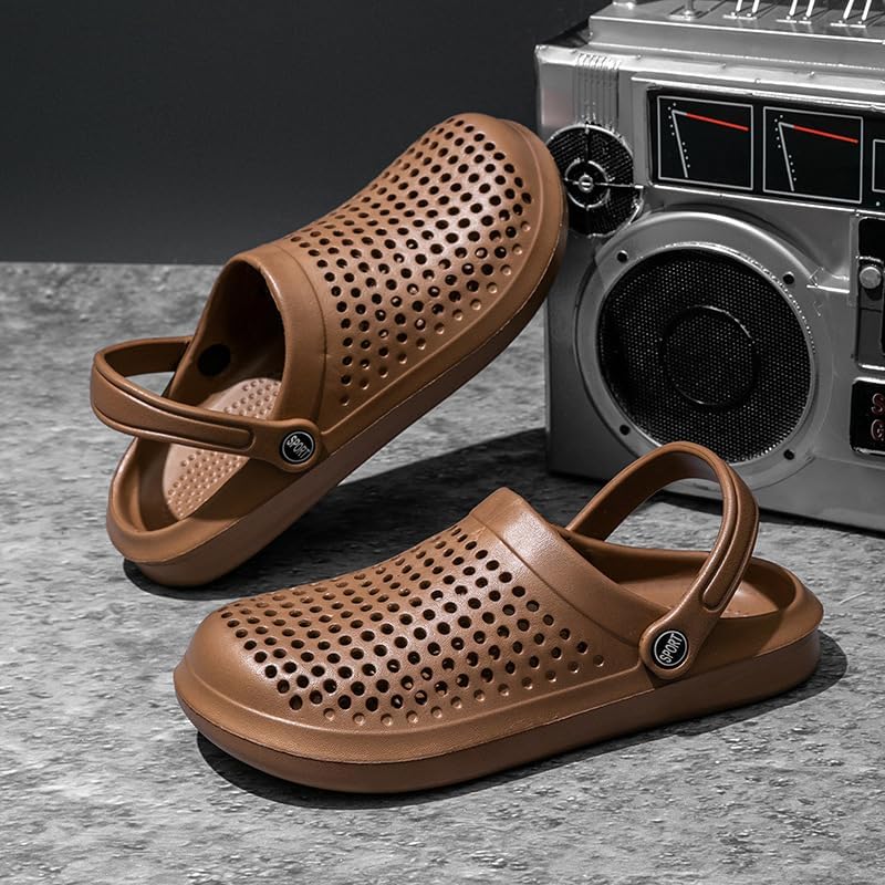 Мужские летние сандалии с отверстиями, из EVA, противоскользящие и износостойкие, для пляжа, ванной и повседневного использования на улице Fmshi, коричневый — фото 2
