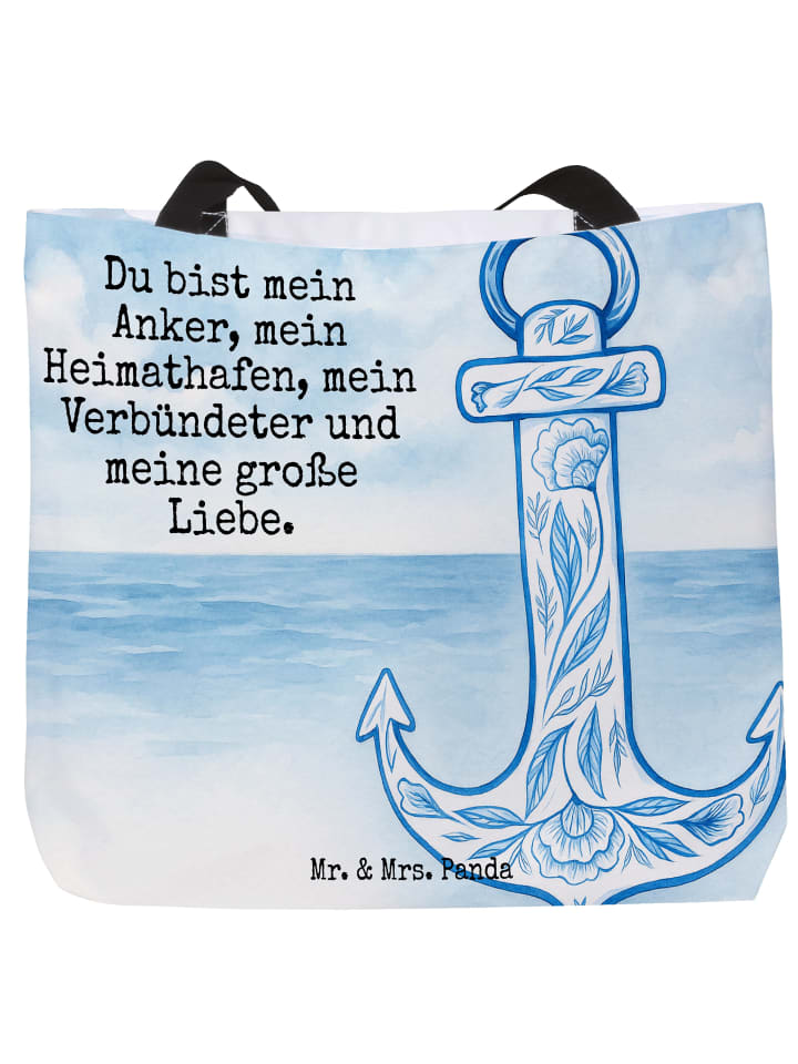 

Сумка-шоппер с рисунком якоря, синяя с белой надписью Mr. & Mrs. Panda