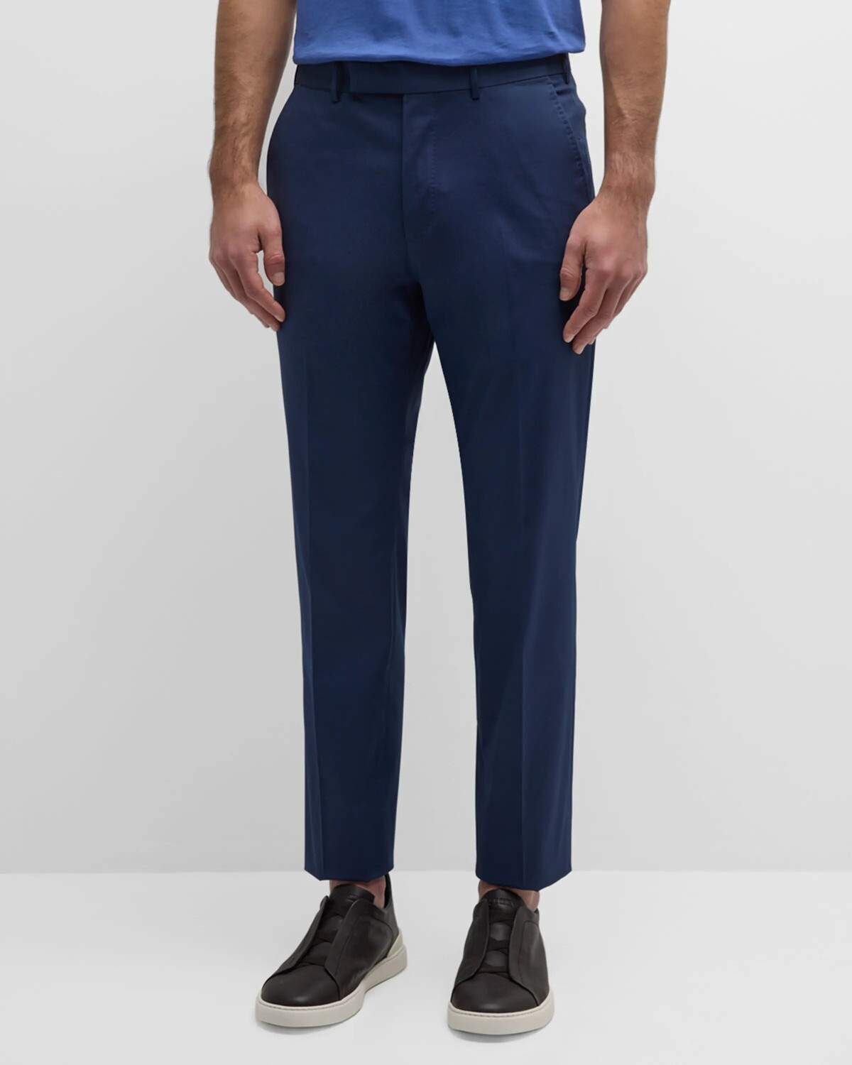 

Мужские брюки из хлопка стрейч с плоской передней частью ZEGNA, цвет Navy Solid