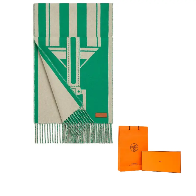 

HERMES Кашемировый вязаный шарф женский зелёный, Green