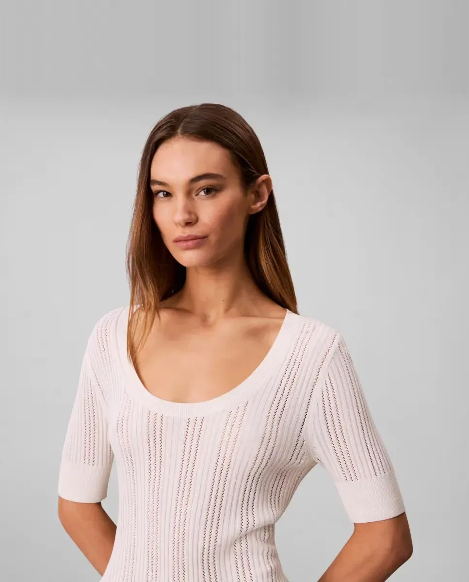 Женский свитер из тонкой вязки Calvin Klein, белый — фото 3