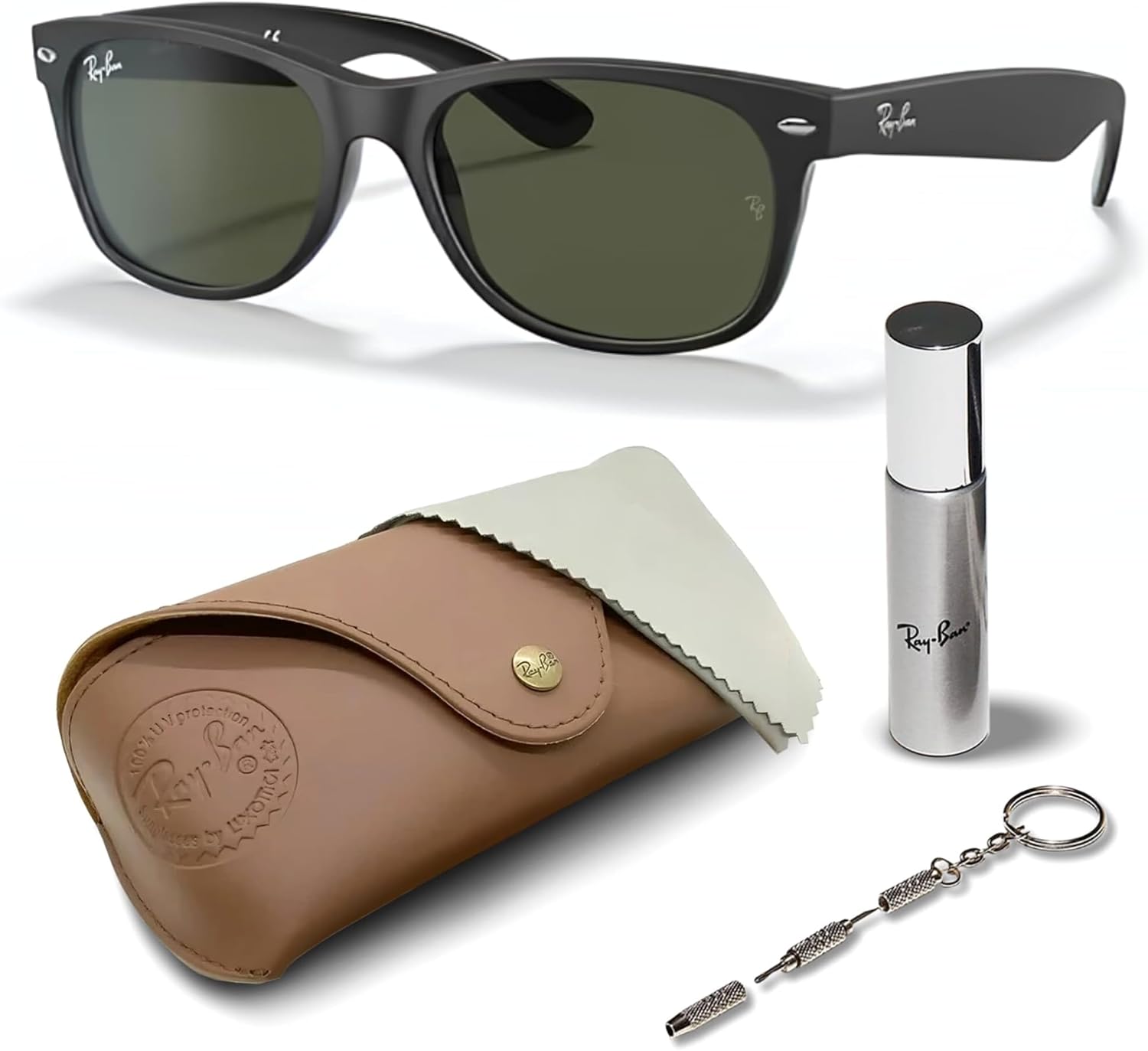 

Солнцезащитные очки Ray-Ban RB2132 NEW WAYFARER COLOR MIX квадратной формы для мужчин и женщин в официальном комплекте RAYBAN Eyewear Kit, Matte Black Frame | G-15 Green Lens