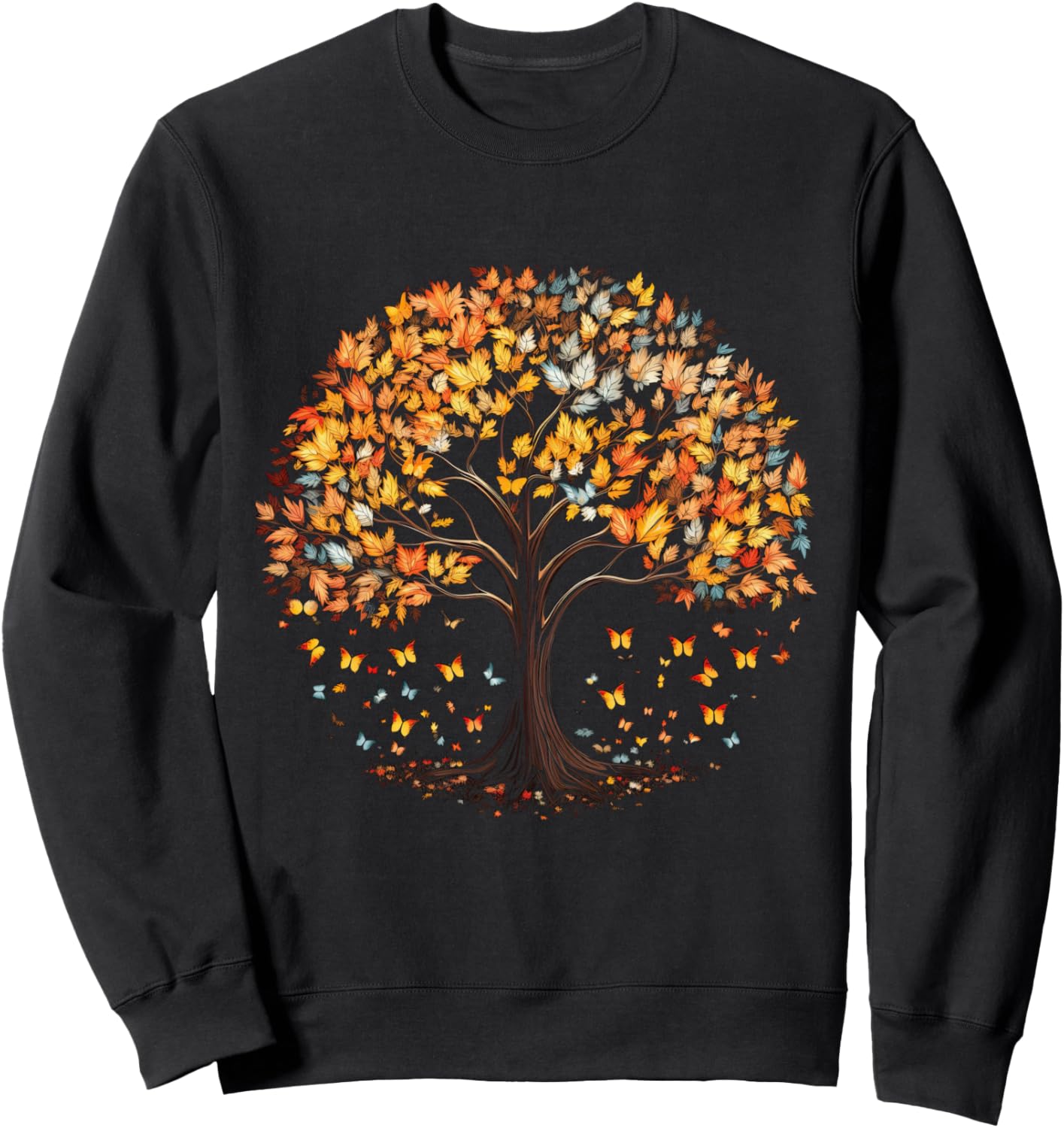 

Осенняя толстовка с изображением осенних листьев, дерева и бабочки Autumn Design With Butterflies And Trees, черный