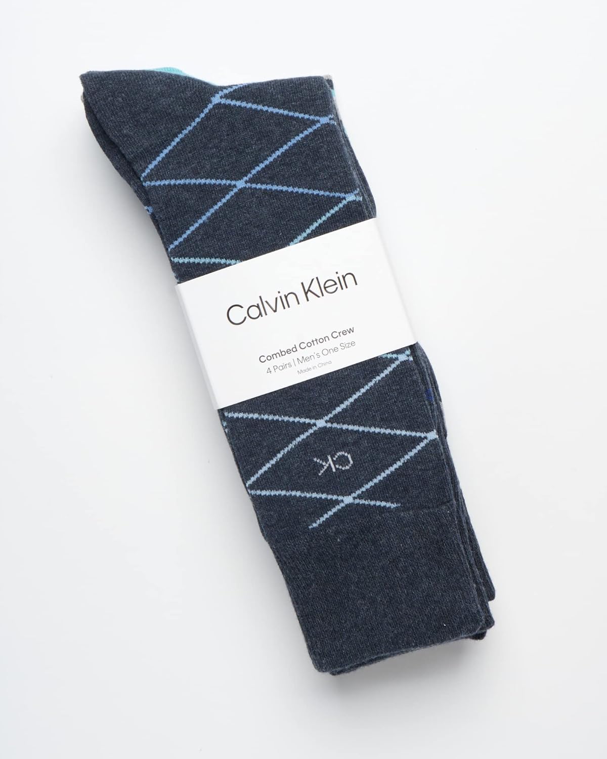 Мужские носки Calvin Klein Crew Socks - 4 пары, легкие, влагоотводящие, мягкие, спортивные носки для мужчин, для занятий спортом и бега, Dark Denim Pattern — фото 2