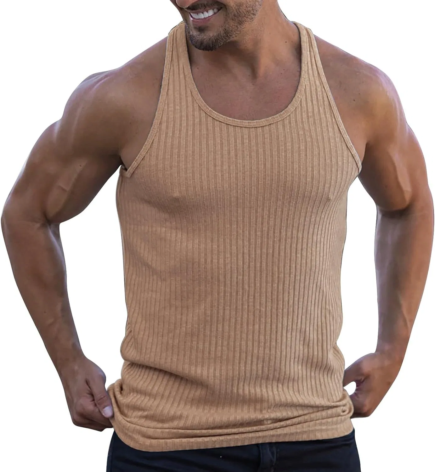Мужской топ для тренировок Ribbed, майка-безрукавка, цвет Khaki