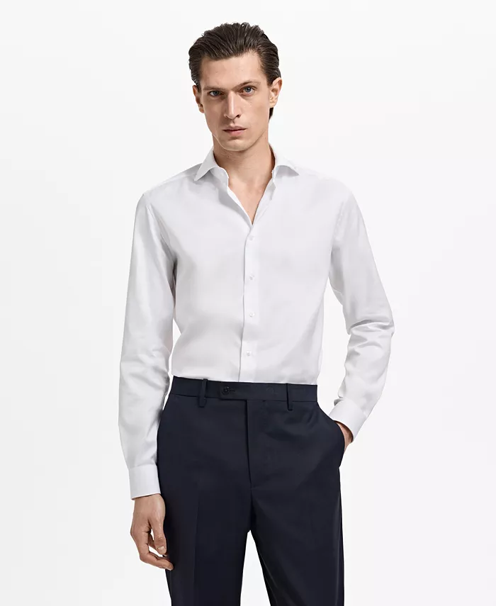 

Мужская облегающая хлопковая рубашка Mango, белый