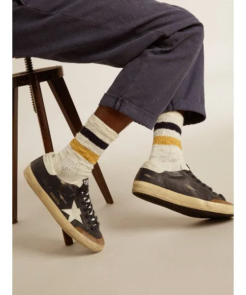 Носки Golden Goose с потертостями и полосками, хлопок, белый — фото 4