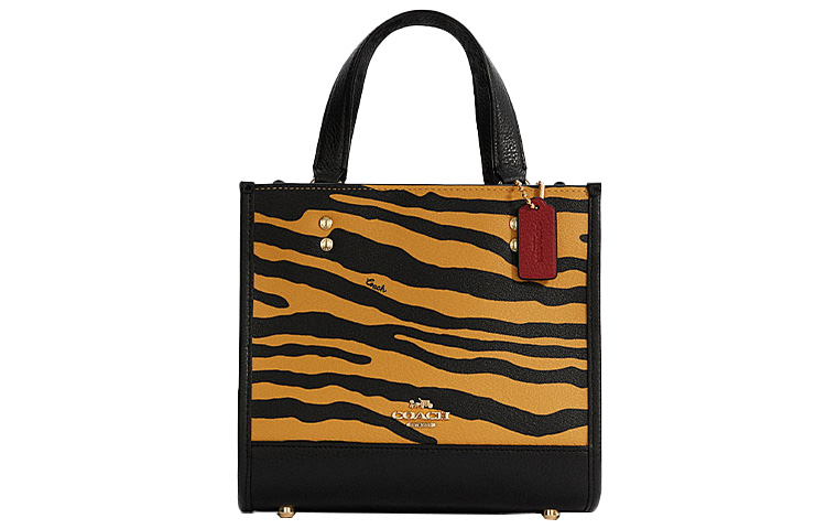 

Кожаная сумка-шоппер через плечо маленького размера женская желтая/черная COACH