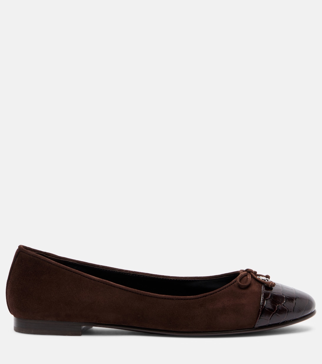 Балетки с мыском из замши под крокодиловую кожу Tory Burch, Cocoa / Cocoa — фото 4
