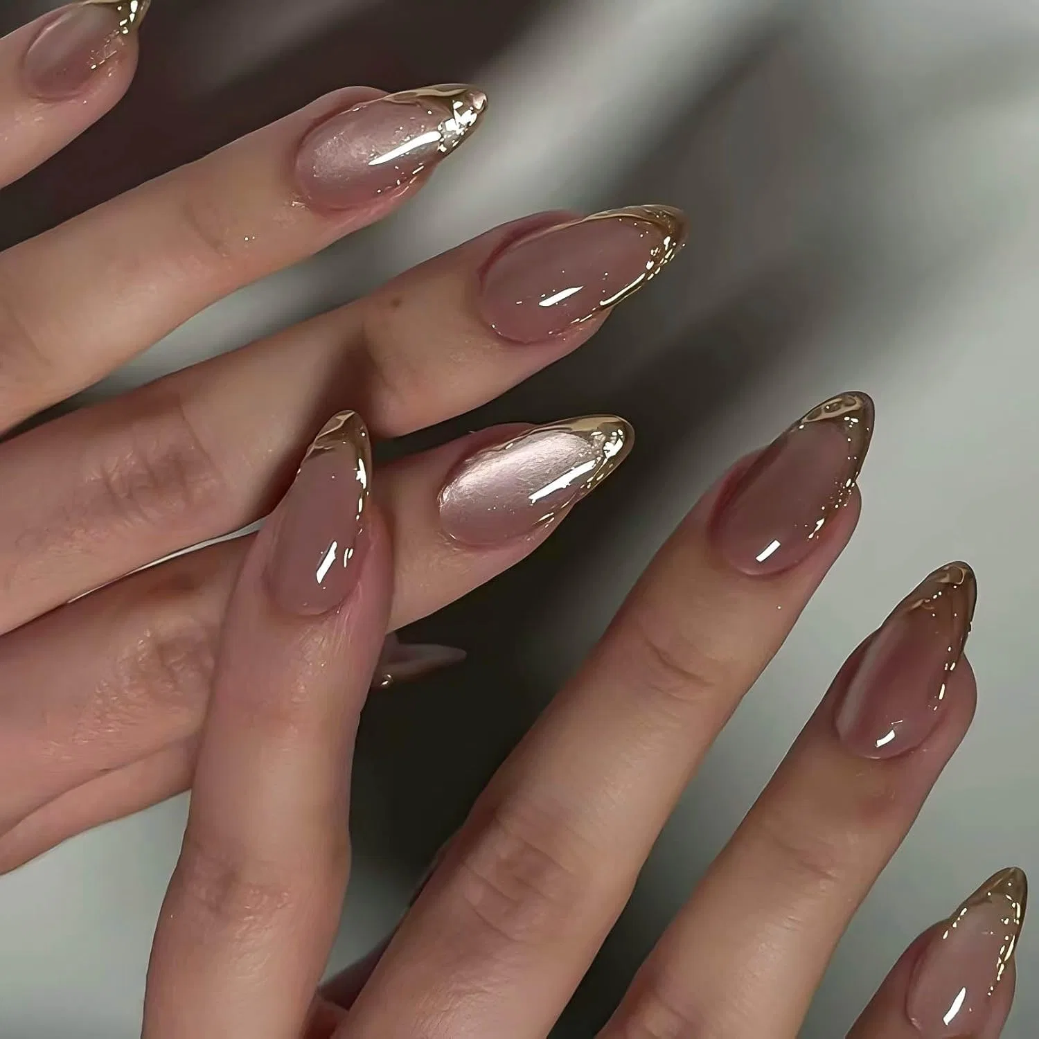 Накладные ногти KQueenest Cat Eye с клеем, 30 шт. Kqueenest, Pink Gold Swirls — фото 2