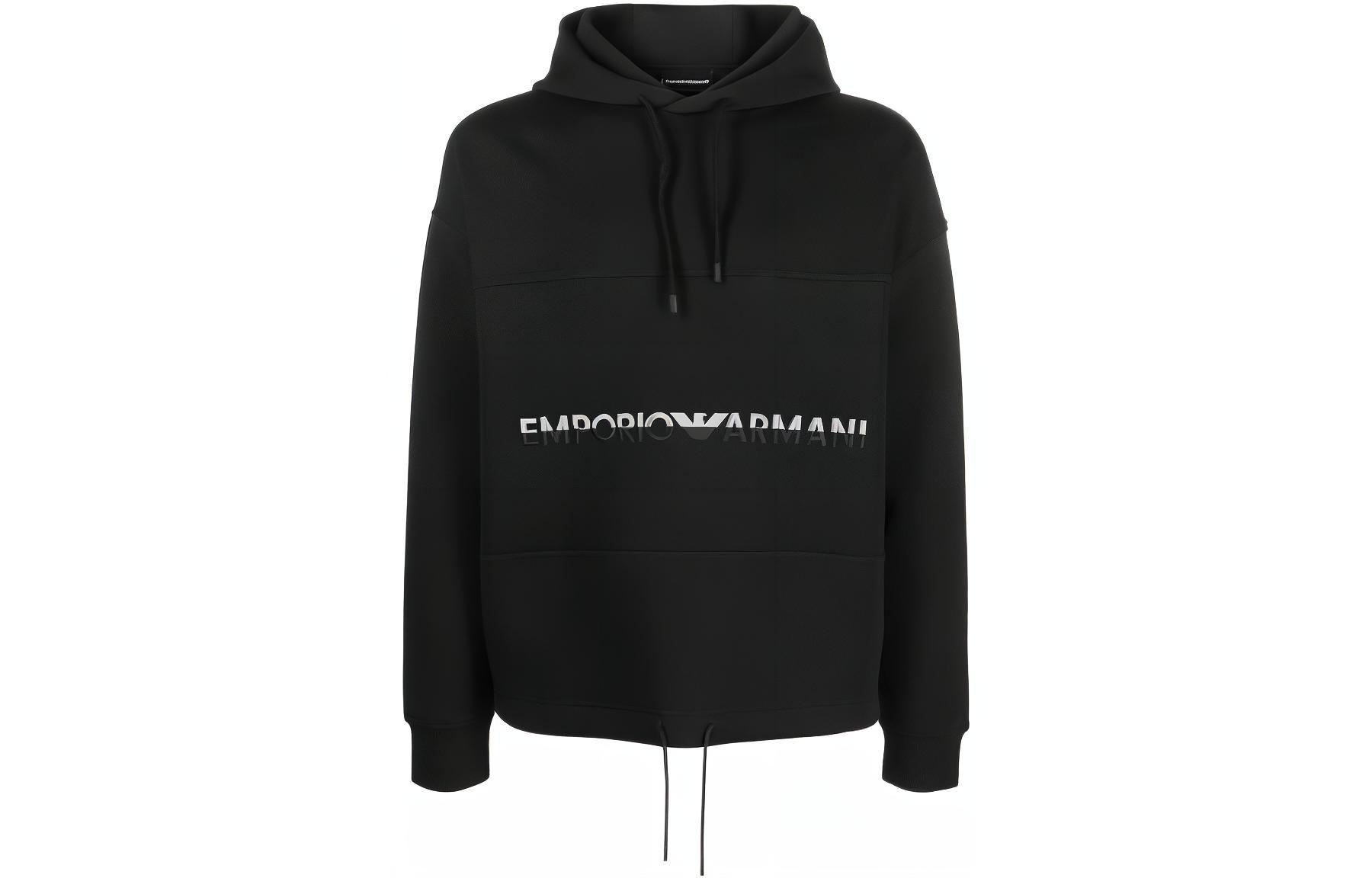 Хлопковый худи с вышитым логотипом EMPORIO ARMANI, черный — фото 2