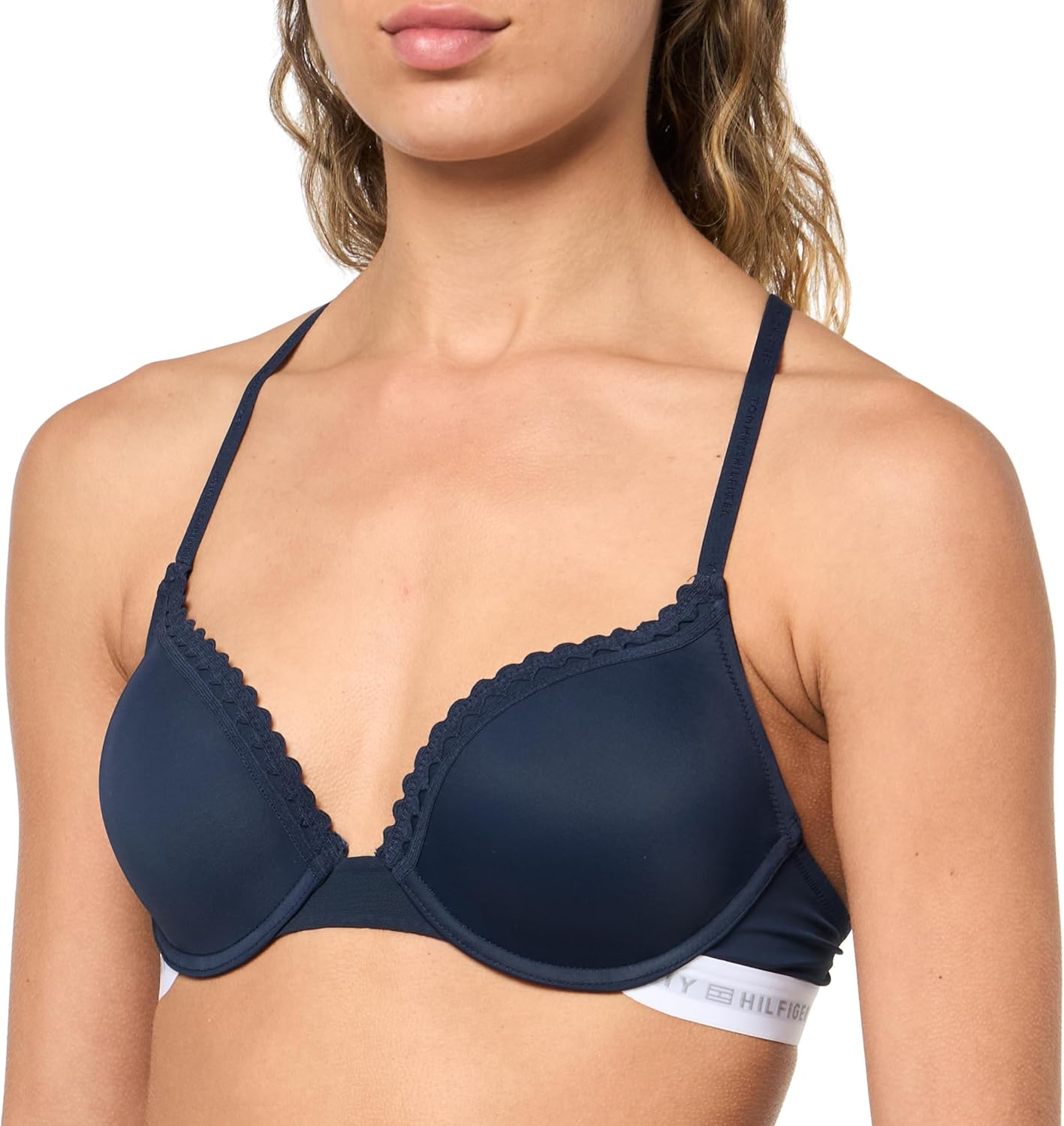 Женский сетчатый бюстгальтер Tommy Hilfiger RIC-rac Trim Logoband Push-up Micro Bra, Sky Captain — фото 3