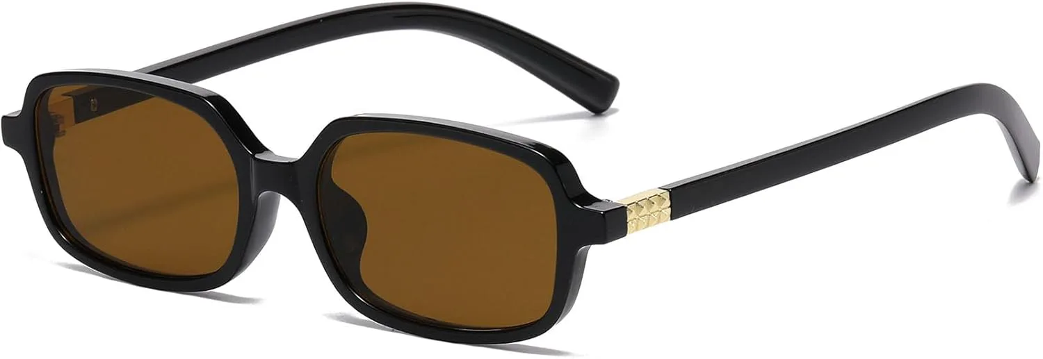 

Солнцезащитные очки AIEYEZO в стиле ретро, ​​прямоугольные, для женщин, модные квадратные солнцезащитные очки, стильные винтажные очки в маленькой оправе, Black/Brown