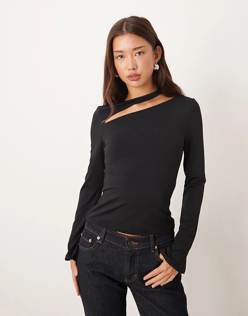 

Хлопковый лонгслив с длинными рукавами и вырезами ASOS DESIGN черного цвета