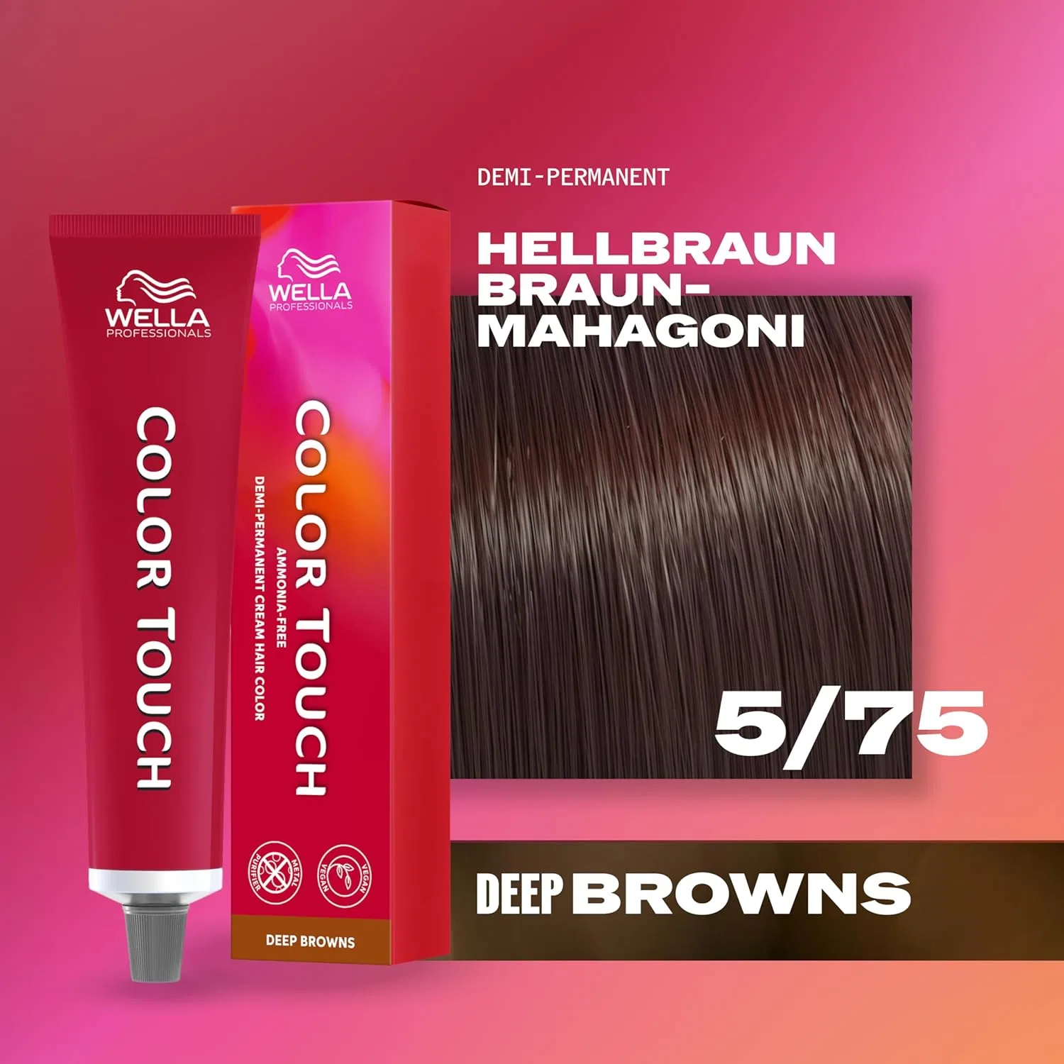 Интенсивная тонирующая краска для волос Wella Professionals Color Touch Deep Browns, оттенок 5/75 Light Brown Mahogany, 60 мл Wella Professionals — фото 2