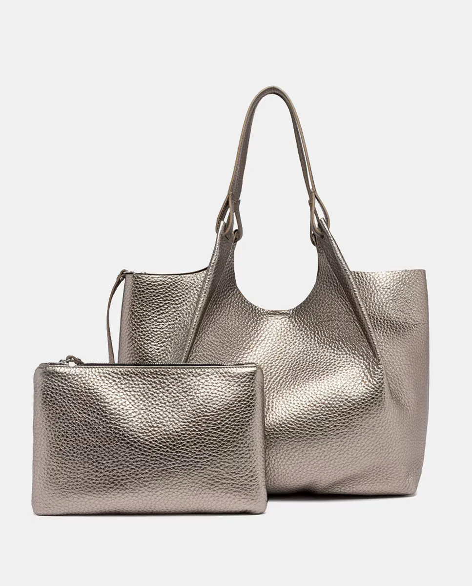 

Большая сумка для покупок из фиолетовой кожи со съемным карманом Gianni Chiarini, цвет Topo