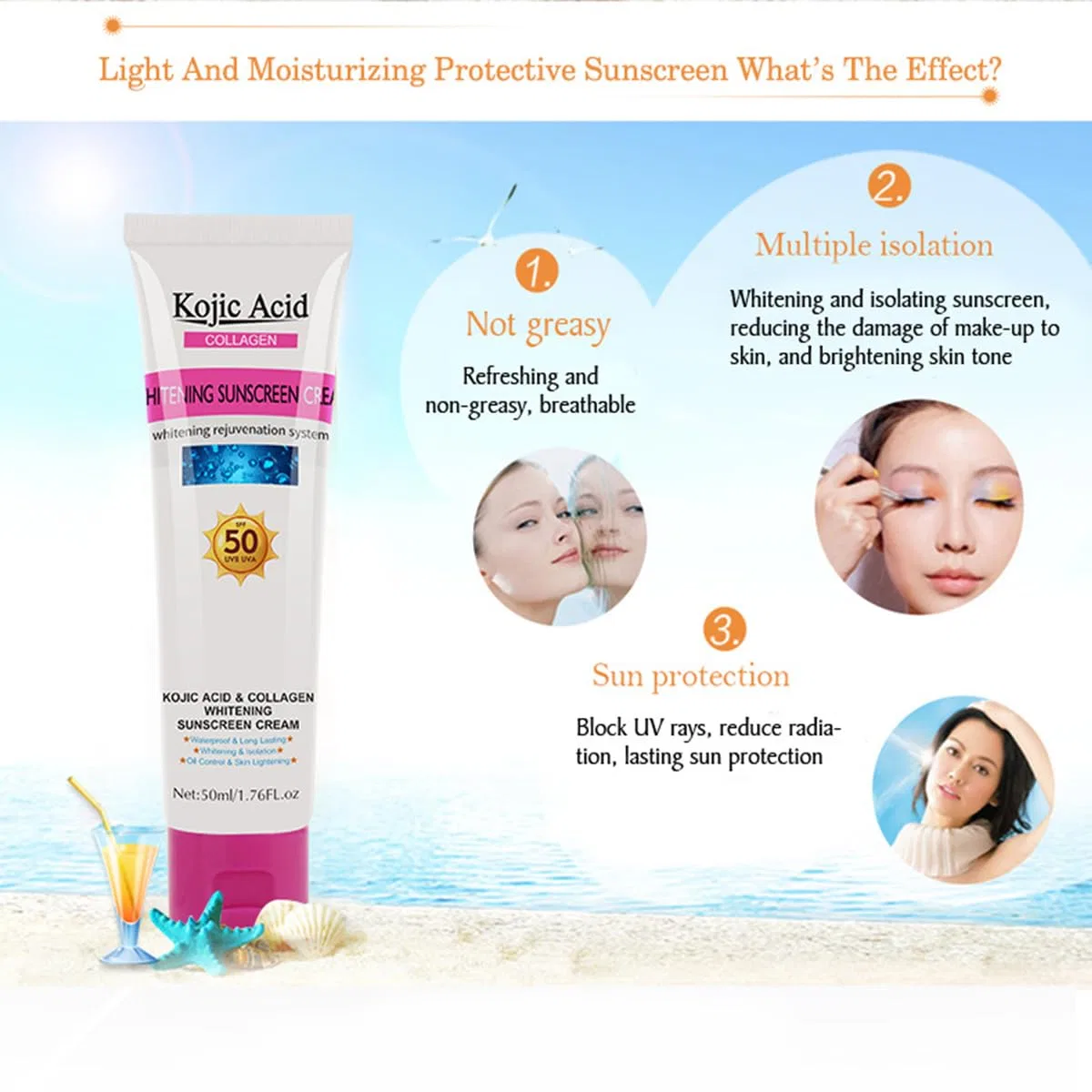 Солнцезащитный крем с койевой кислотой и коллагеном SPF50 Sanzhuan — фото 3