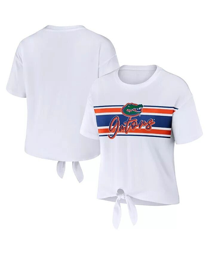

Женская белая укороченная футболка в полоску с узлом Florida Gators спереди Wear By Erin Andrews