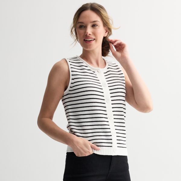 

Женский жилет-свитер с круглым вырезом на пуговицах Sonoma Goods For Life, цвет simple black stripe