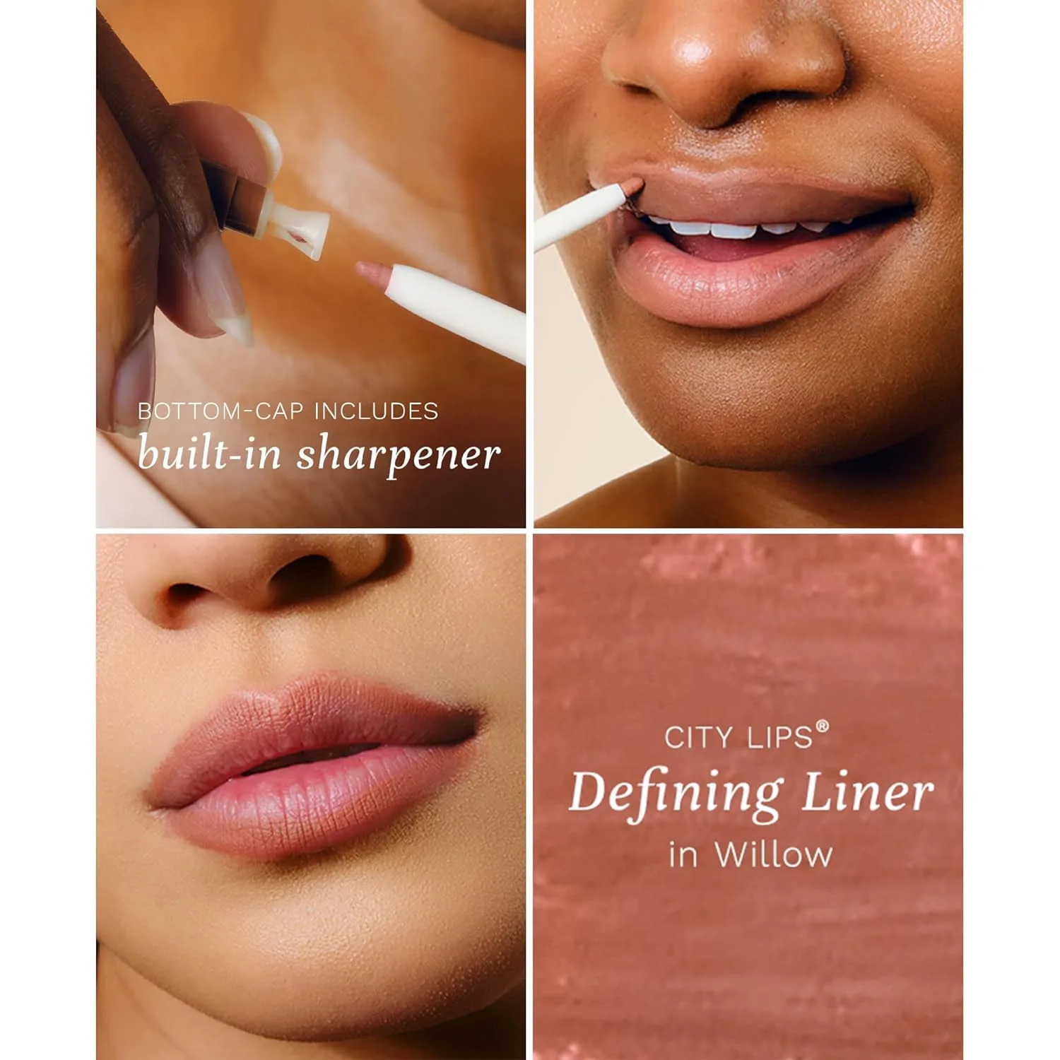 City Beauty City Lips Perfect Pout Bundle - блеск для губ Plumping Lip Gloss в оттенке Nude, карандаш для губ Defining Liner в оттенке Willow, масло для губ Plumping Lip Oil в оттенке Pink Champagne, gold — фото 4