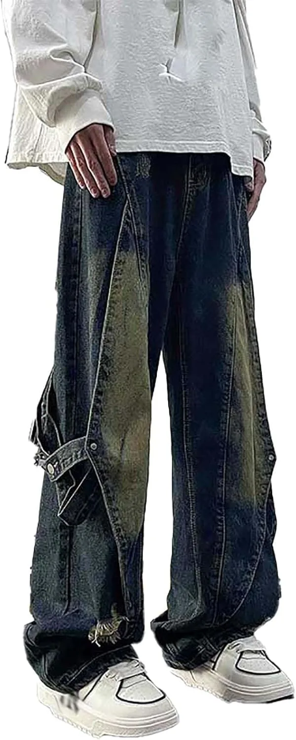 

Багги джинсы для мужчин и женщин Y2K прямые винтажные distressed готические карго LUUTWAL