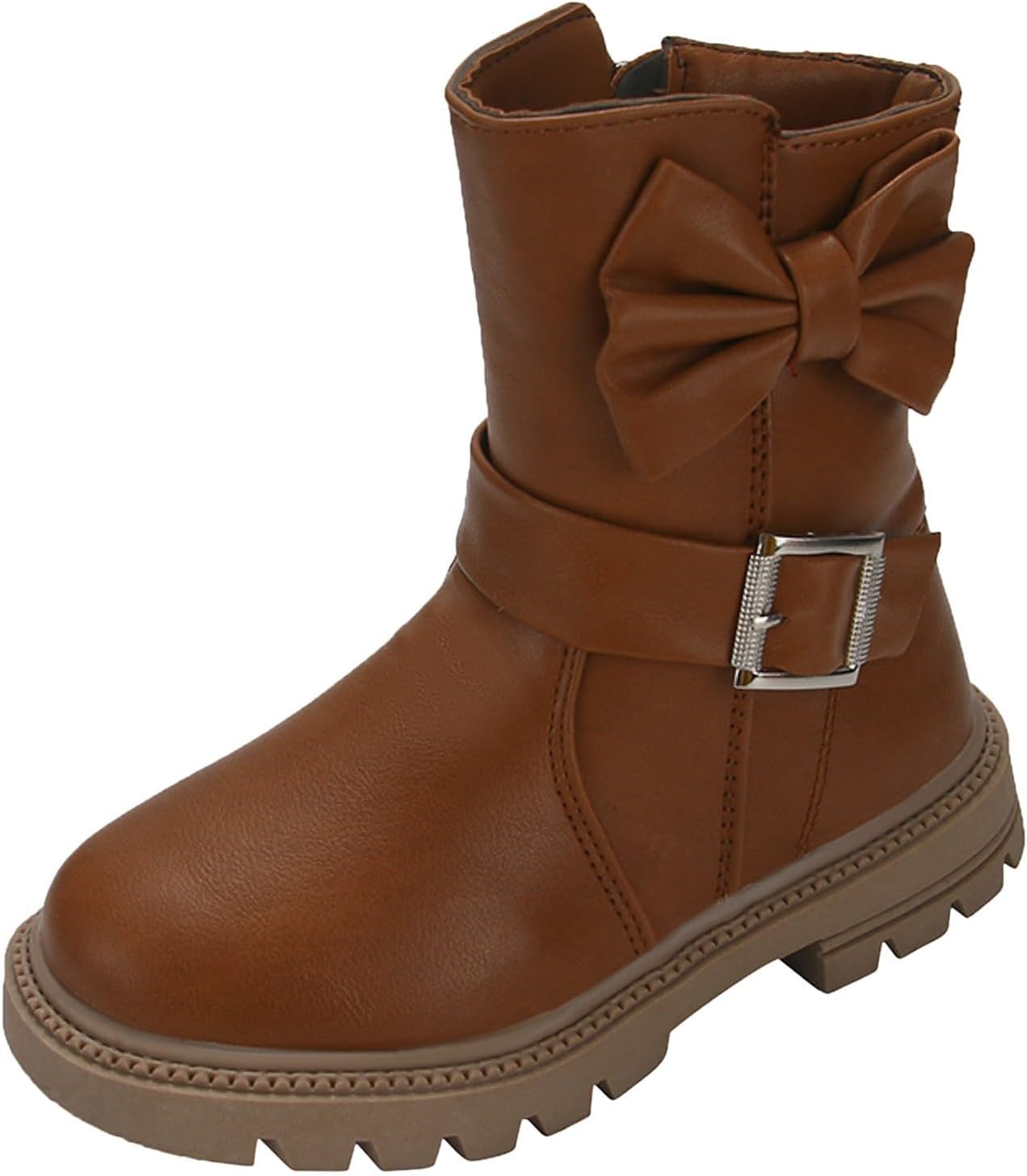 

Детские боевые ботинки для девочек с модной боковой молнией, короткие удобные кожаные ботильоны на шнуровке, вестерн-зимние ботинки Generic, #004