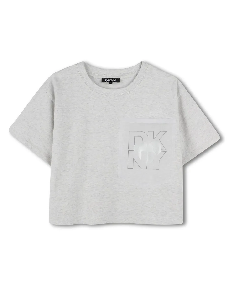 

Серая хлопковая футболка для девочки DKNY, светло-серый