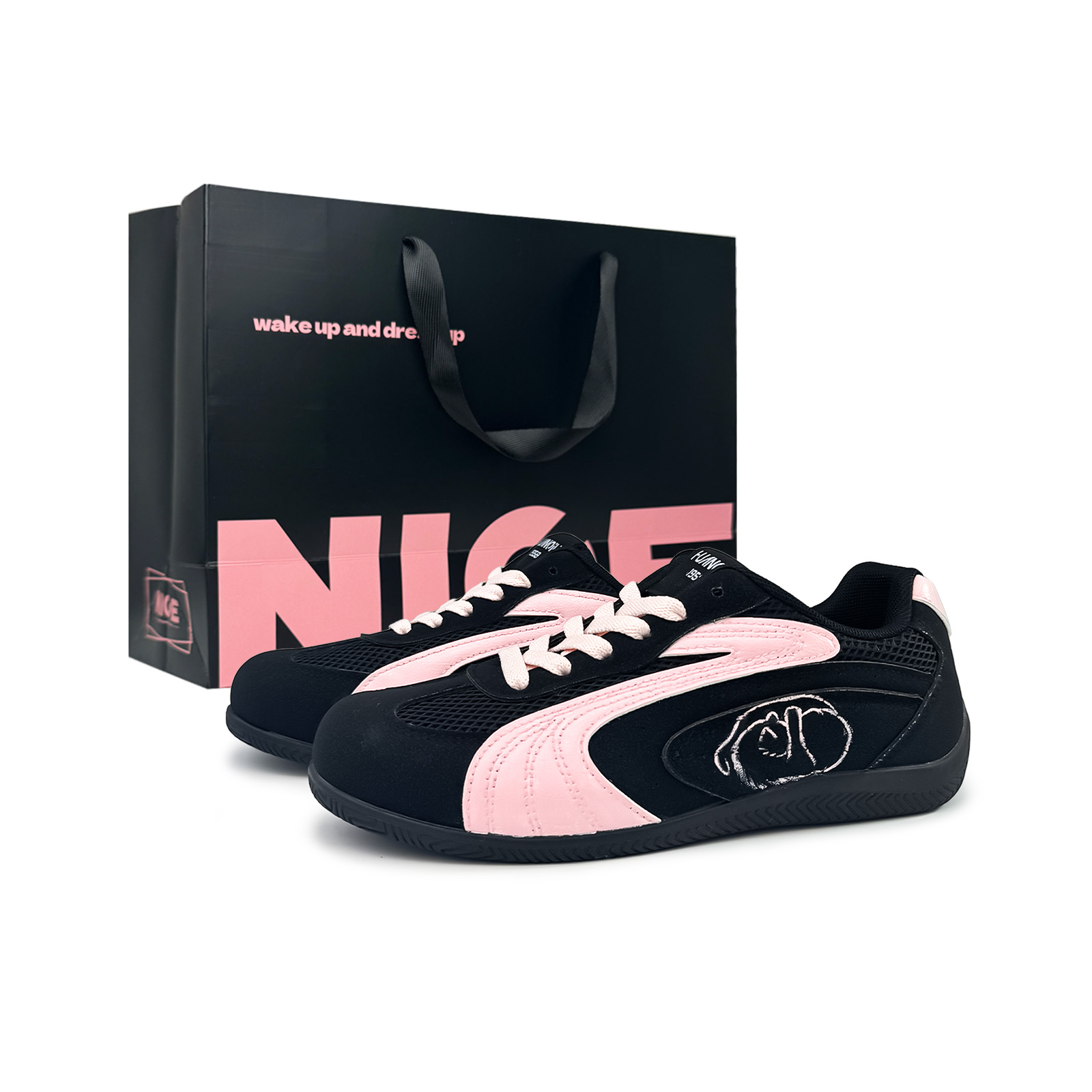 

HUANQIU Hulu Kitten Height Increasing легкие низкие гоночные кроссовки Unisex Black Pink