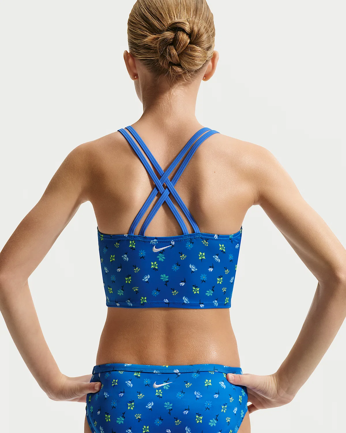 Детский (девочки) раздельный купальник Nike Swim Spiderback Midkini, Blue Crystal/White — фото 3