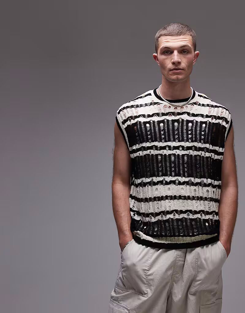 

Потертый трикотажный жилет Topman в полоску